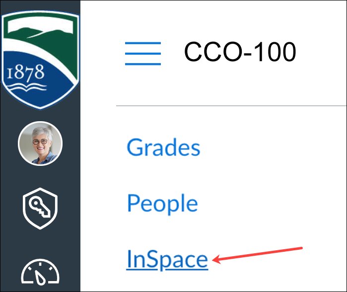 Course navigation menu with InSpace link highlighted