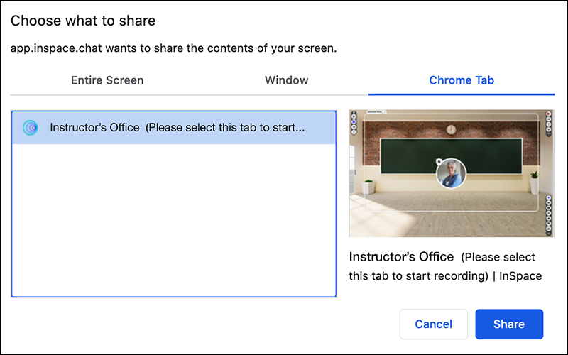 Chrome Tab Instructor's Office Share Button