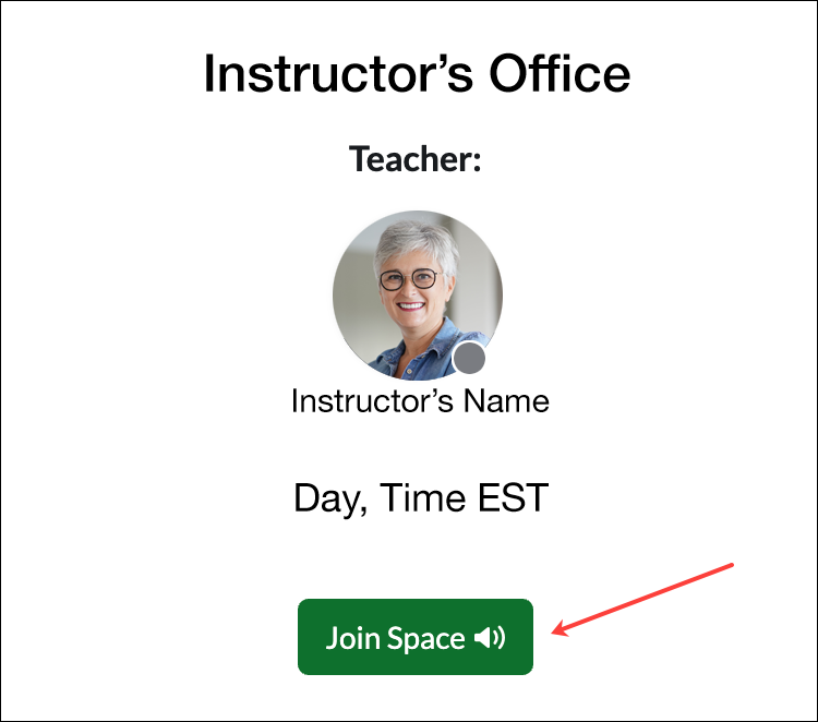 Instructor's Office with image, name, office hours and Join Space button