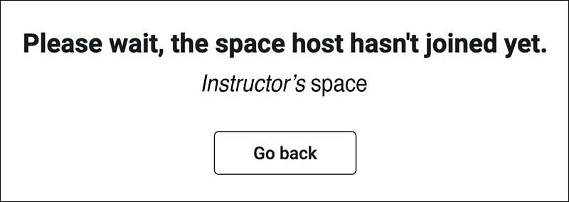 InSpace Please wait, the space host hasn't joined yet with Go back button