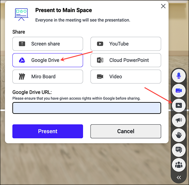 InSpace Google Drive Share button
